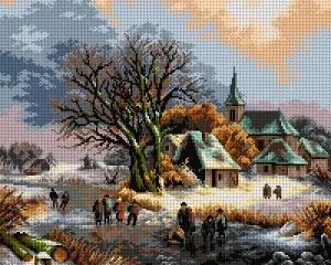Cena obniżona - Kanwa z nadrukiem J. B. Klombeck - Na zamarzniętej rzece