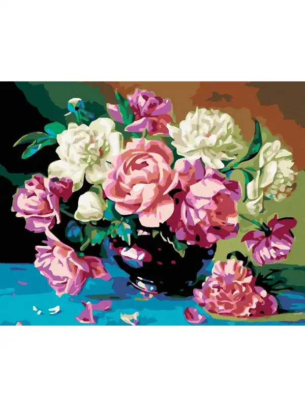 Haft diamentowy - Bukiet różowych i białych piwonii | Oferta dnia