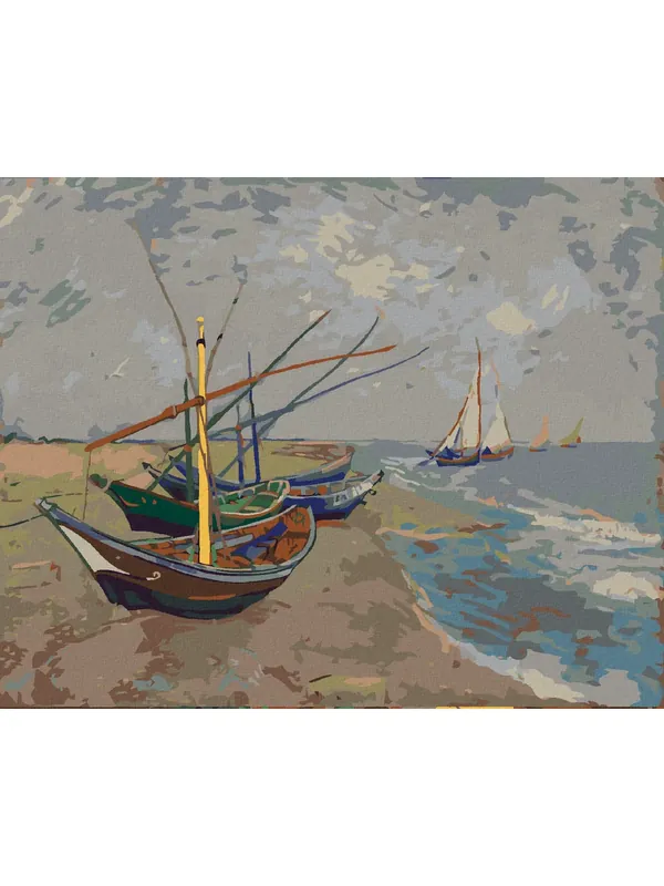 Nowość już dostępna | Haft diamentowy - ŁODZIE RYBACKIE NA PLAŻY W SAINTES-MARIES-DE-LA-MER (VINCENT VAN GOGH)