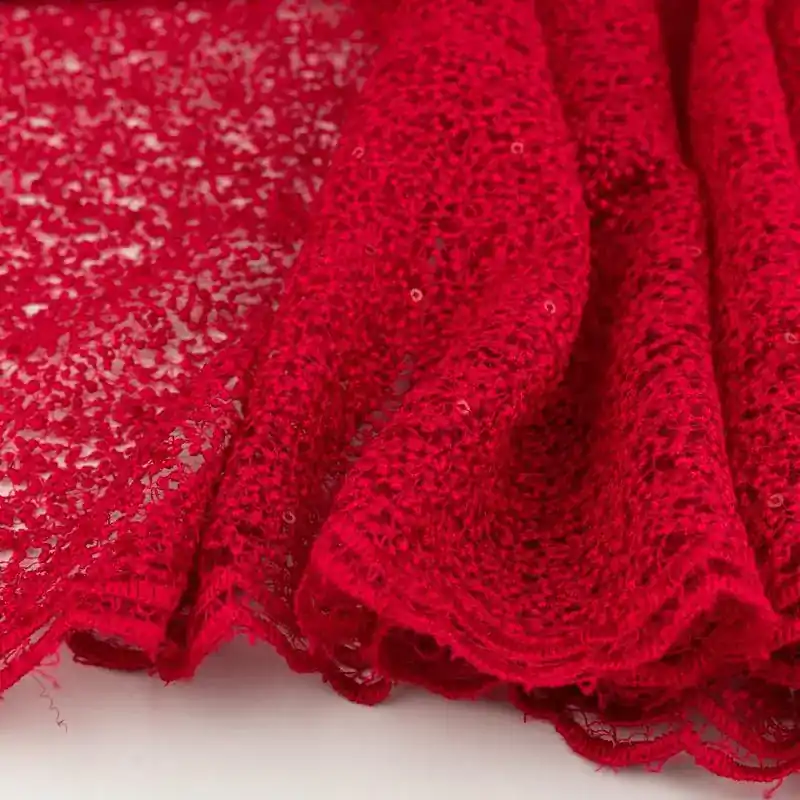 Koronka materiał w cekiny kolor malinowy - Oferta limitowana