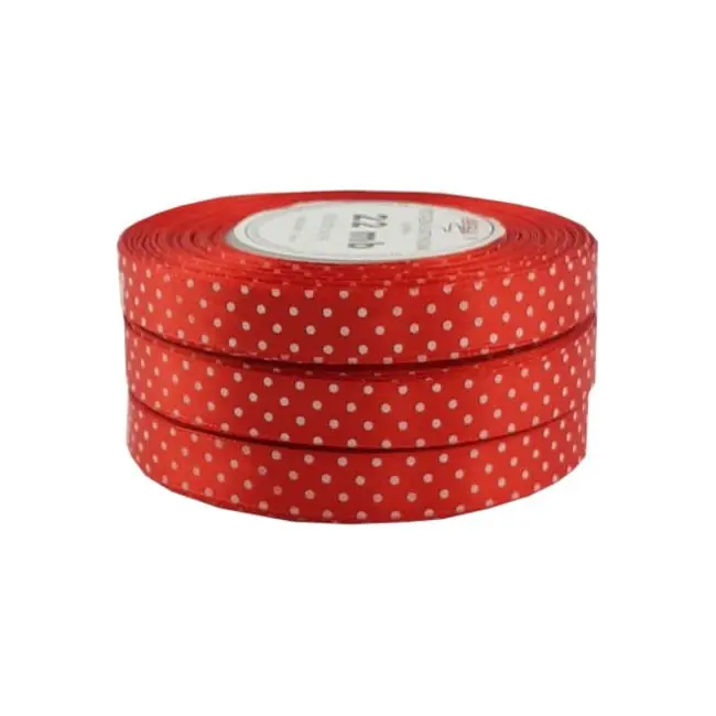 Jakość premium | Wstążka satynowa 6055 czerwona w kropki 12 mm 22 m