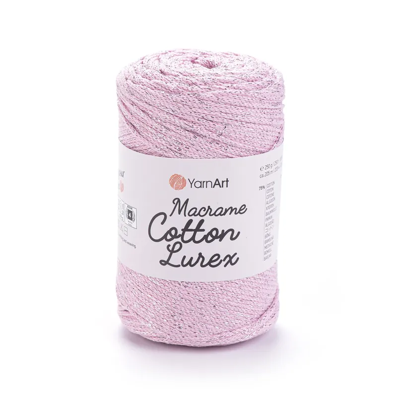 Macrame cotton lurex kolor 732 różowy ze srebrną nitką - Dobra cena
