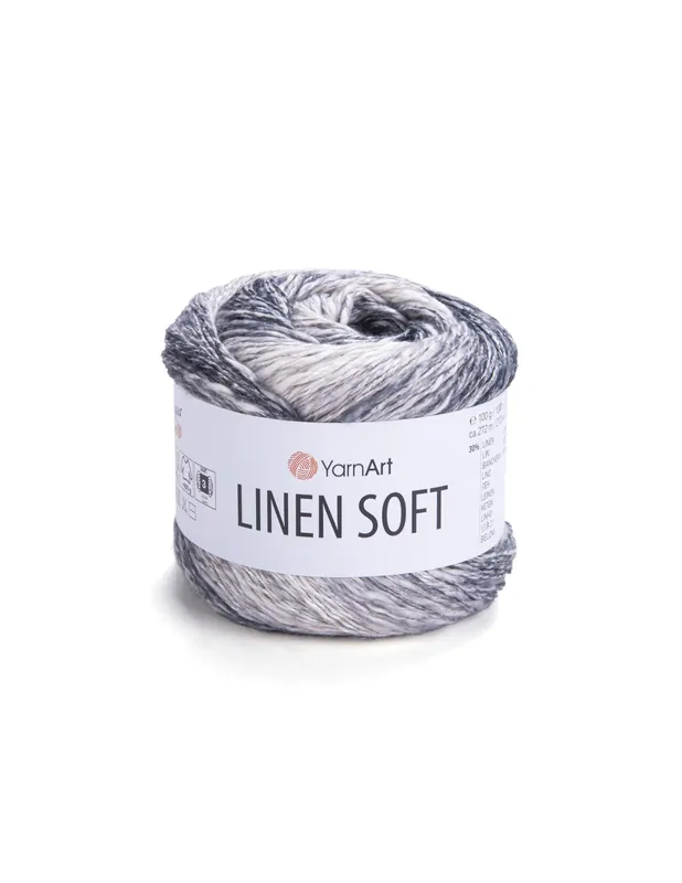 Włóczka Linen Soft szaro-czarna - Nowość